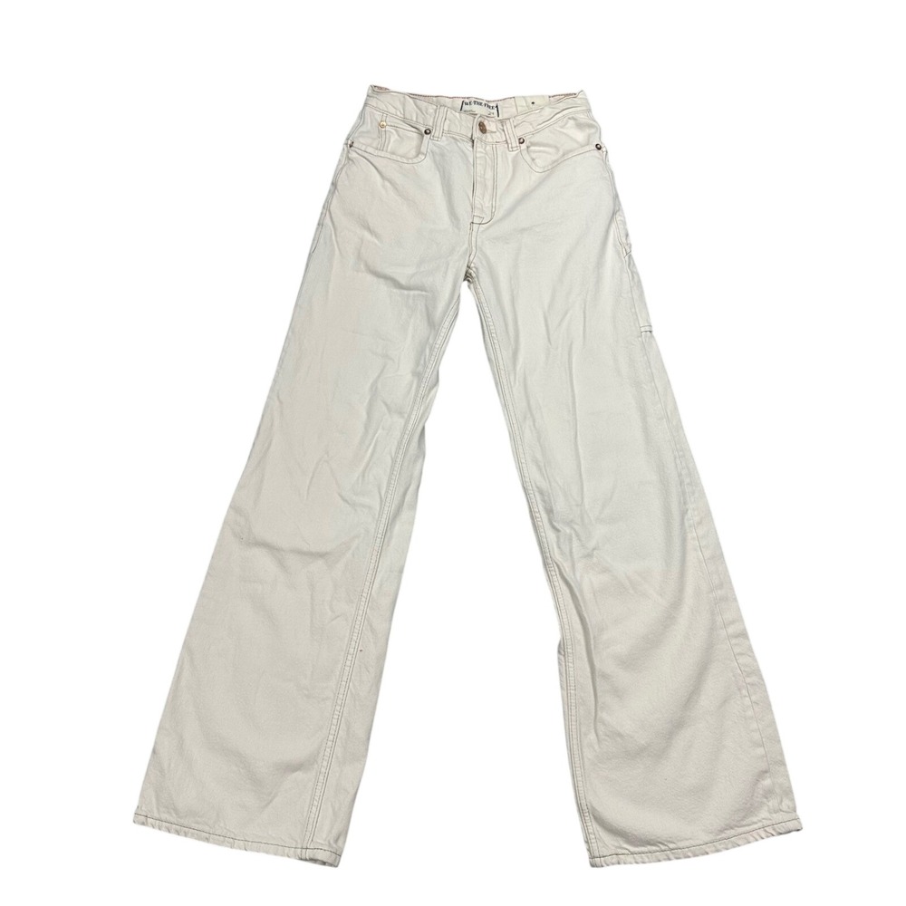 We The Free Free People Old West Slouchy Wide Leg Carpenter Jeans Cream 24 NWT